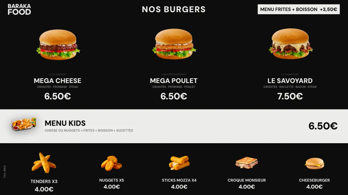 Le menu board dynamique affiché en salle